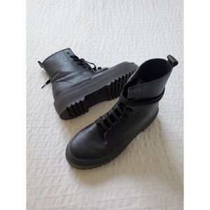 Black Chunky Lace Up Boots